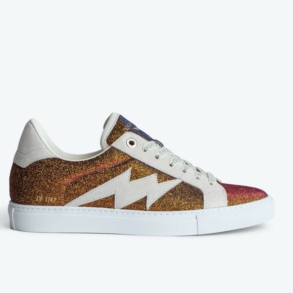 NWOB Zadig & Voltaire LA FLASH SPARKLE Sz 38 Gold Multicolor Lowtops - Picture 1 of 13
